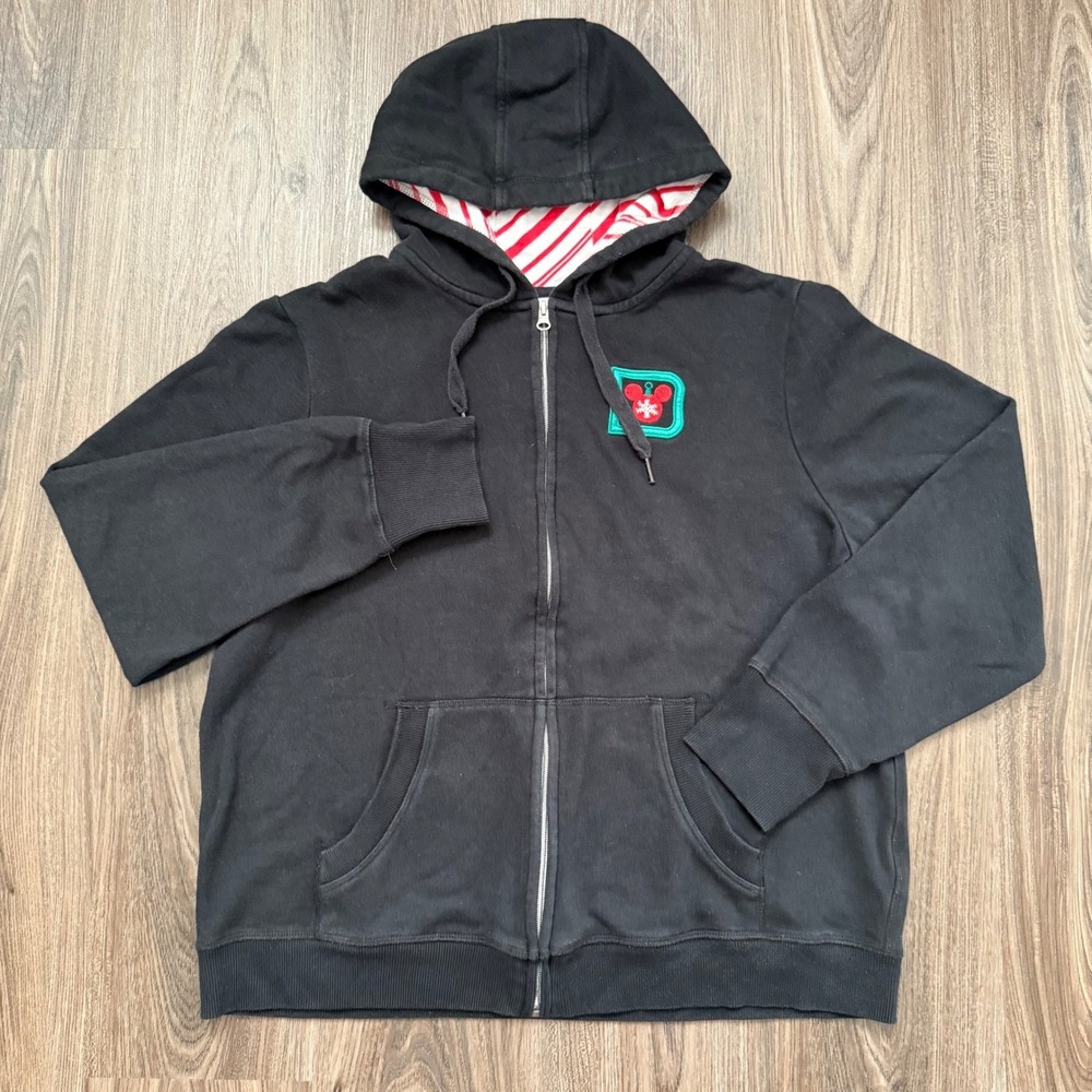 Disney Mickey Christmas "Tis the Season to be Jolly" Zip Up Hoodie XL Black - Picture 2 of 8
